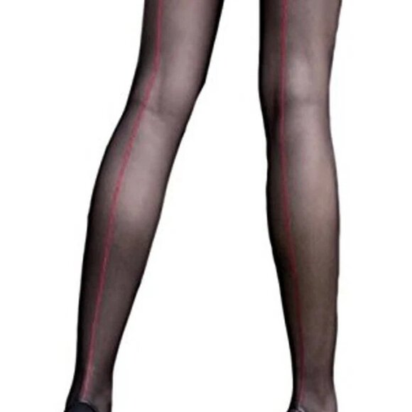 Jessy Silky Matte Red Backseam Stay-Up Black Stockings - Picture 2 of 3